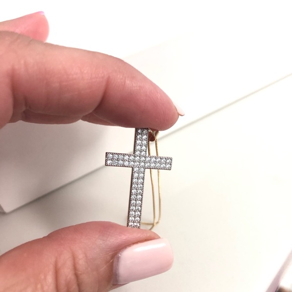 18k Gold Filled CZ Cross Necklace - Picture 4 of 7
